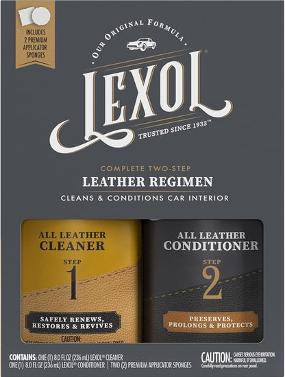 Lexol Leather Conditioner and Cleaner Kit by Lexol, Use on Furniture, Car Interiors, Shoes, Handbags, Includes 2 Application Sponges, Two-Step System, 8 oz Each