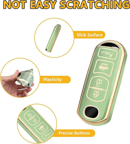 FT FUNTOR for Mazda Key Fob Cover,4 Buttons TPU Key Cover with Golden Edge,Compatible with Mazda 3 6 8 CX-3 CX-5 CX-7 CX-9 Atenza Miata MX-5 with Keychain (A-Green)