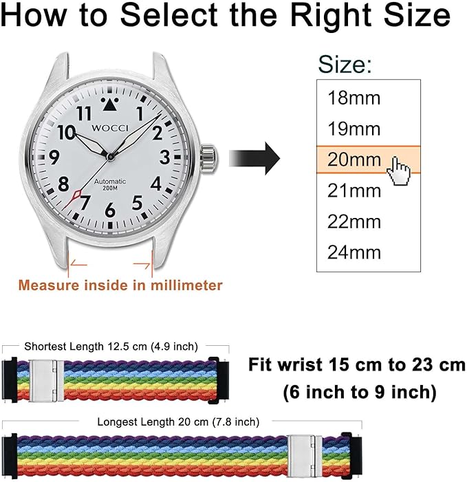 WOCCI 22mm Braided Nylon Watch Band for Men and Women, Quick Release, Silver Stainless Steel Buckle (Multicolor)