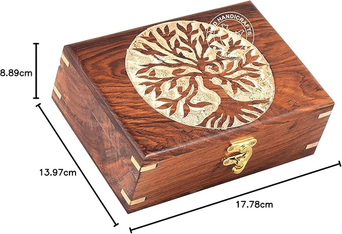 Rosewood Handmade Wooden Urn Tree of Life Engraving Handcarved Jewellery Box for Women-Men Jewel | Home Decor Accents | Decorative Boxes | Storage & Organiser (7" x 5.5" x 3.5", Tree - 2 White)