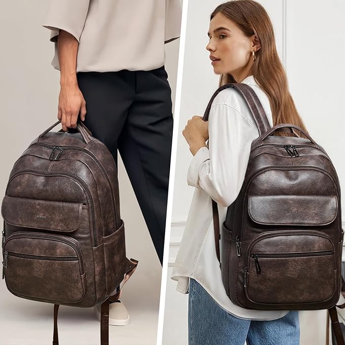 Leresas 37L Backpack Purse for Women Mens for Work Laptop Travel Business Back Pack Vegan Leather Fashion College Computer Teacher Bag Daypack Coffee