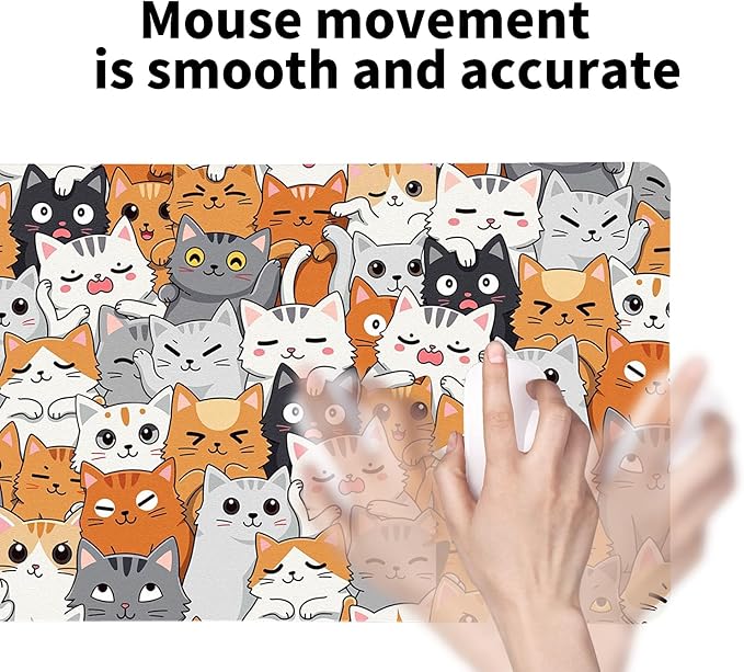 Positively Adorable Cat Desk Mat - （27.56 * 13.78in） Desk Pad, Large Non-Slip PU Leather Pad for Aesthetic Home Office & Gaming,A Gift for Cat Lovers