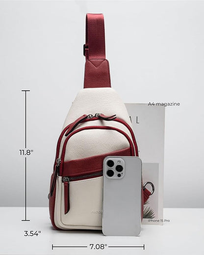 Alldaily Large Sling Bag for Women Crossbody Purse Leather Fashionable Trendy Chest Bag for Travel, Fanny Pack (Red&White)