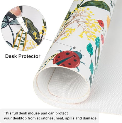QiyI Floral Large Mouse Pad, Colorful Desk Mat for Desktop, Women Girls Desk Accessories Office Décor, PU Leather Waterproof Big Gaming Mousepad, Blooming Flowers Desk Pad Computer Mat, 31.5" x 15.7"
