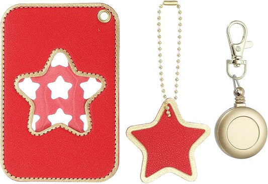 PATIKIL Retractable Badge Holders, Cute Leather ID Holder with Badge Reels Keychain ID Card Clip Protector Cover for Women Work Office Business Trip, Red