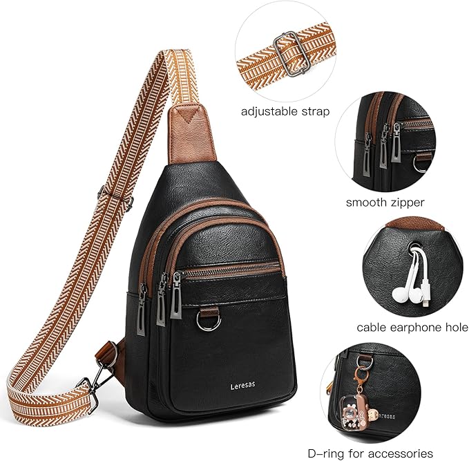 Leresas 7L Sling Bag for Women Men Vegan Leather Crossbody Bags Fanny Pack Purse Backpack Over Shoulder Bag Travel Anti Theft