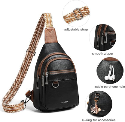 Leresas 7L Sling Bag for Women Men Vegan Leather Crossbody Bags Fanny Pack Purse Backpack Over Shoulder Bag Travel Anti Theft