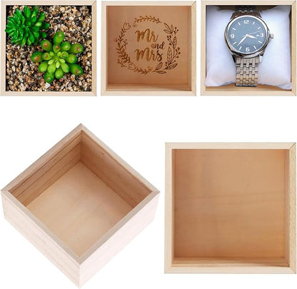 CALPALMY (12 Pack) 6" x 6" Unfinished Wooden Box Storage Organizer Small Wooden Boxs for Art Crafts Collectibles Home Venue Decor