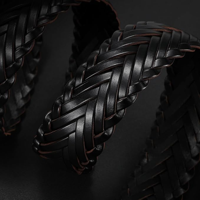 Braided Leather Belt for Men Adjustable Woven Golf Belt for Causal Shorts Pants Jeans 1.4'' Width
