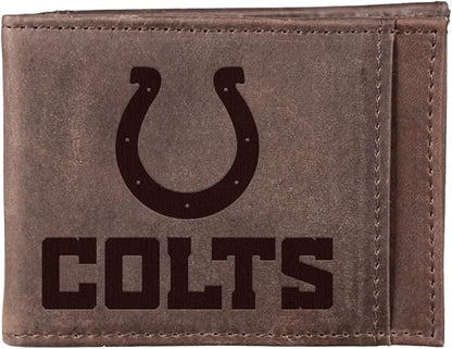 Team Sports America NFL Indianapolis Colts Front Pocket Slim Wallet for Men | Minimalist Leather RFID Blocking Bifold Card Holder with Money Clip | Officially Licensed Stamped Logo