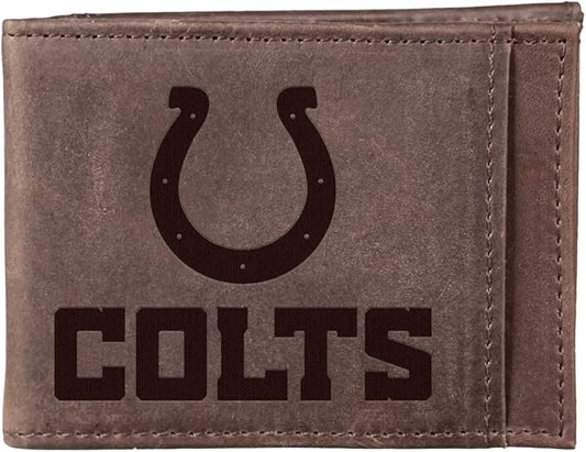 Team Sports America NFL Indianapolis Colts Front Pocket Slim Wallet for Men | Minimalist Leather RFID Blocking Bifold Card Holder with Money Clip | Officially Licensed Stamped Logo
