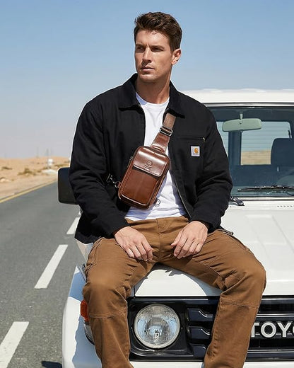 Rainbow Horse - Genuine Leather Mini Sling Bag, Small Chest Bag for Men, Suitable for Outdoor Travel and Daily Commuting