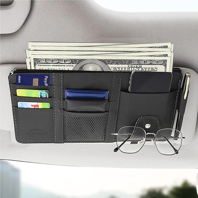 Car Sun Visor Organizer, Car Visor Organizer Visor Storage Organizer with Pockets Car Visor Storage Pouch Truck Sunvisor Organizer for Men Women(Black)