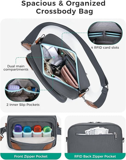 ECOHUB Crossbody Bag for Women Men, Multi Pocket Anti-Theft Travel Purse with RFID Blocking, Oxford PU Shoulder Bag