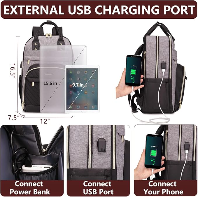 bagswan Laptop Backpack for Women/Men, Fits 15.6 Inch Laptop Bag, Fashion Travel Work Anti-theft Bag, Business Computer Waterproof Backpack Purse, Grey Black