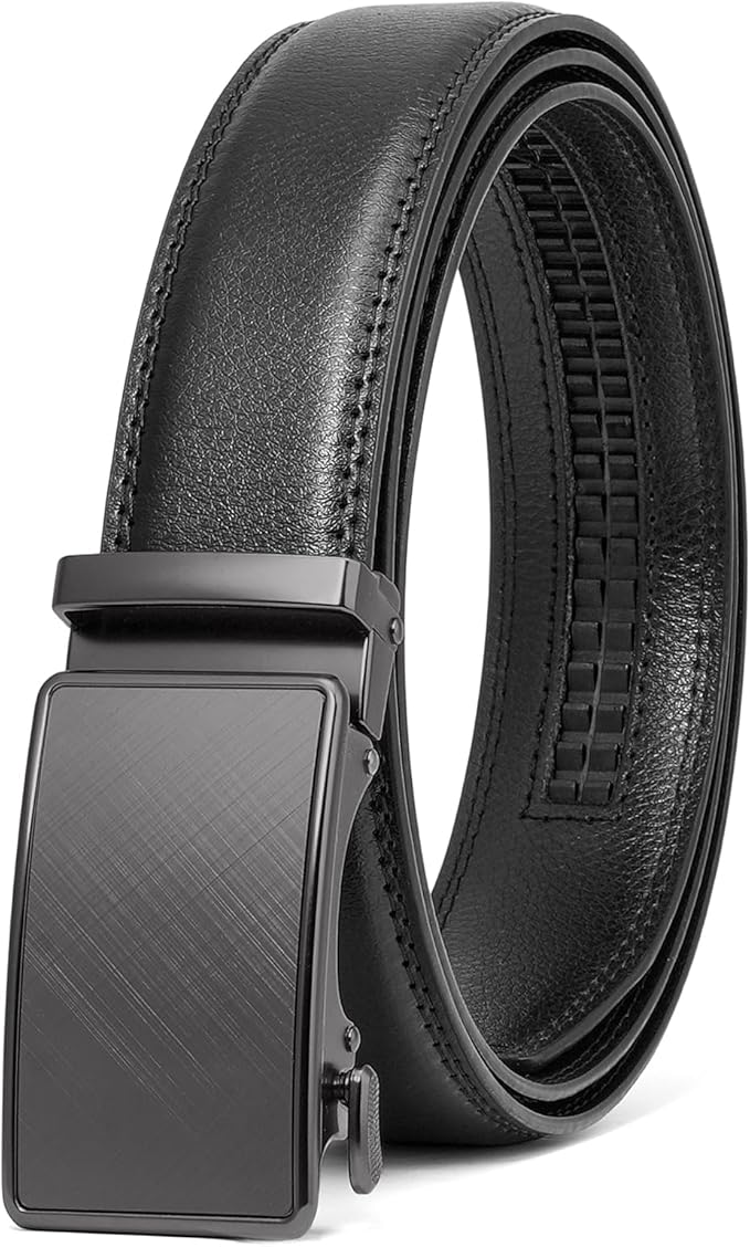 SENDEFN Men's Leather Belt Automatic Ratchet Buckle Slide Belt for Dress Casual Trim to Fit with Gift Box
