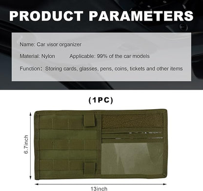 povtii Car Sun Visor Organizer, Tactical Nylon Vehicle Visor Panel Storage Holder Pouch Bag, Molle Multifunctional Sunshade Pocket for Pen Card Sunglasses, Car Accessories (Green)
