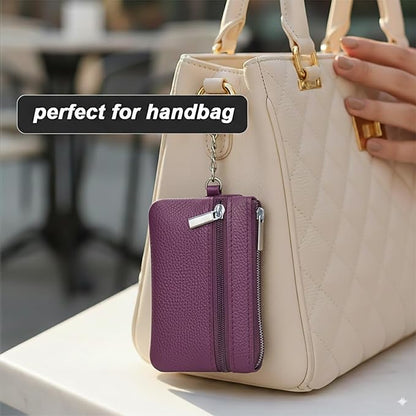 Hibate Small Leather Coin Purse Change Pouch for Women Men Kids with Zip Key Ring (Clip_Purple)