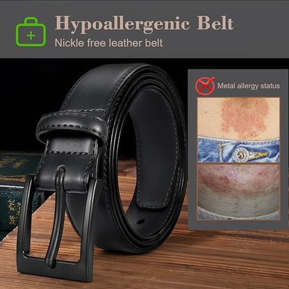 XZQTIVE TSA Belt For Men Metal Free Dress Belts Hypoallergenic Leather Belt With Black Buckle Nickle Free