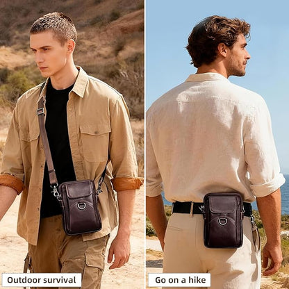Augus Genuine Leather Small Crossbody Bag Cell Phone Messenger Purse Shoulder Waist Bag for Daily Use for Women and Men