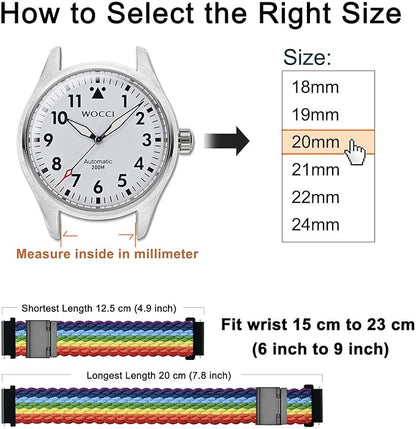 WOCCI 20mm Braided Nylon Watch Band for Men and Women, Quick Release, Black Stainless Steel Buckle (Multicolor)