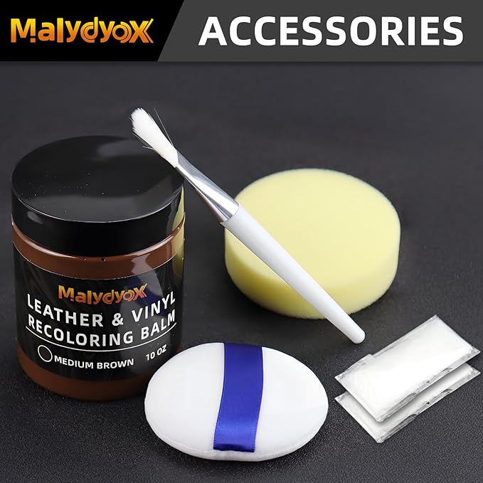 Malydyox Leather Recoloring Balm, 10 oz Leather Color Restorer Conditioner, Leather Color Repair Patch, Leather Restorer for Couches, Leather Color Repair Kits for Furniture, Sofa (Medium Brown)