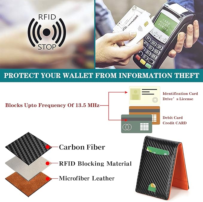 Wallet for Men Leather Slim Bifold Card Holder RFID Blocking Minimalist Front Pockets Wallet with Money Clip