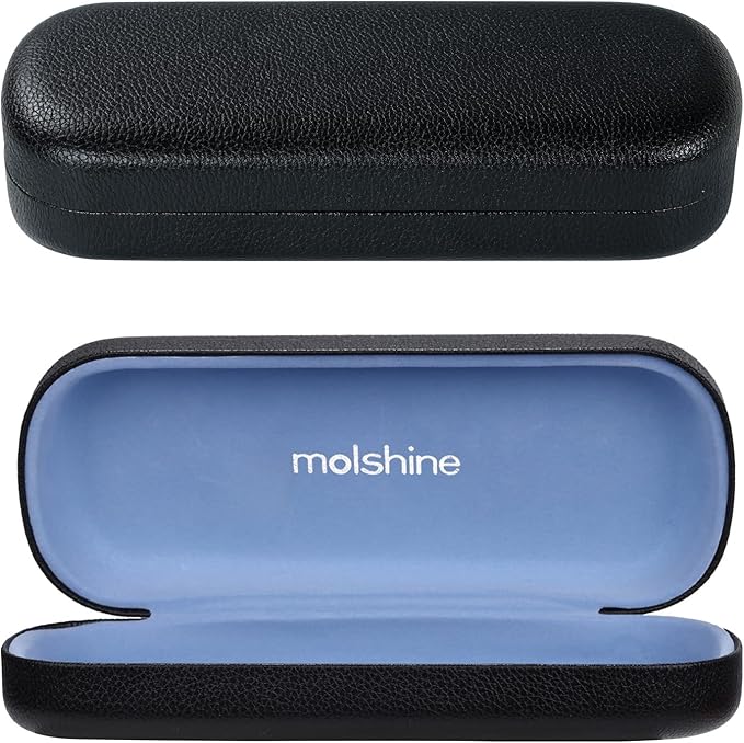 molshine Hard Shell PU Leather Glasses Case,Travel Portable Eyeglass Case for Men Women Girl Travel Study Work