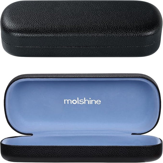 molshine Hard Shell PU Leather Glasses Case,Travel Portable Eyeglass Case for Men Women Girl Travel Study Work