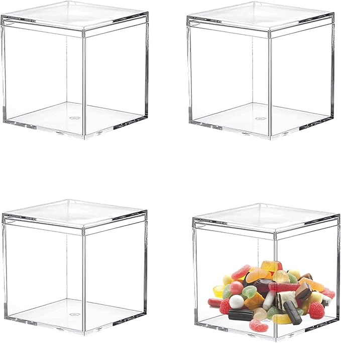 Acrylic Box Clear Acrylic Square Cube Display Boxes Multi-Purpose Container Clear Boxes with Lids for Gifts Weddings Valentine's Day Party Favors Jewelry Storage Box
