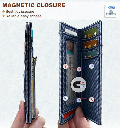 BULLIANT Men Airtag Wallet,Slim Wallet Money Clip Card Holder Magnetic Closure 12 Cards in Front Pocket RFID Blocking