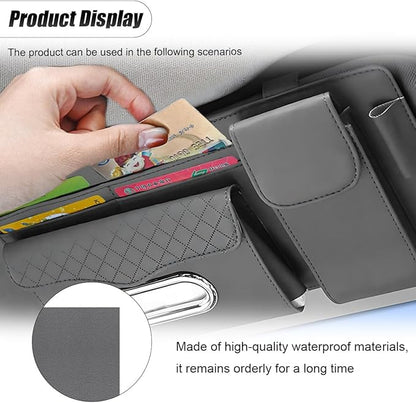 ZIMISI Leather Car Visor Organizer, Sun Visor Storage Bag, Car Tissue Holder, Multi-Pocket Document Holder, Vehicle Travel Accessories for Pen, License, Cards, Sunglasses, Tissues (Grey)