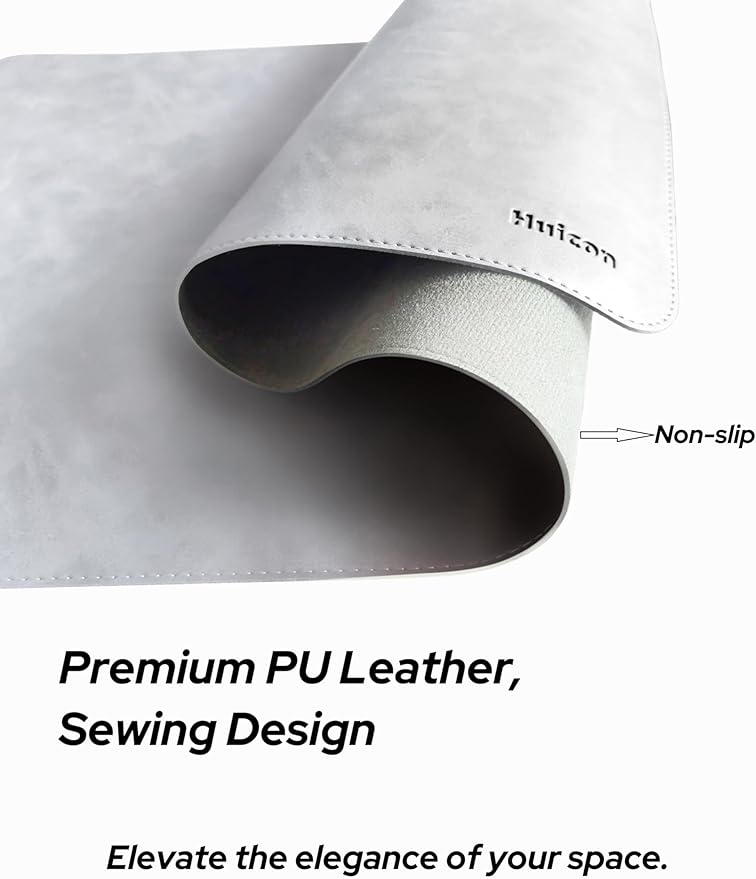 Leather Desk Mat, 31.5"x15.7" Non-Slip PU Leather Desk Pad, Thick Desk Blotter with Stitched Edge, Retro Large Mouse Pad, Laptop Pad for Office & Home Use (Light Grey)