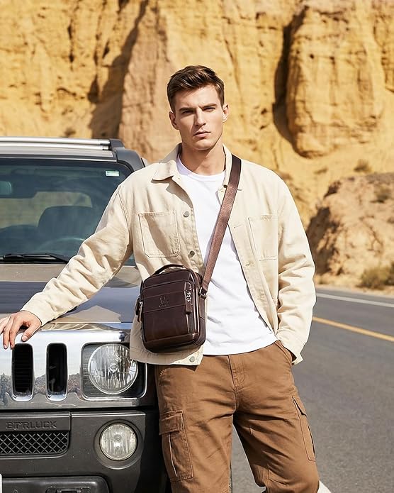 Premium Leather Men's Crossbody -Organized Storage & Durable,Stylish for Daily Carry