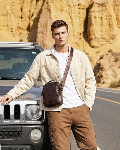Premium Leather Men's Crossbody -Organized Storage & Durable,Stylish for Daily Carry