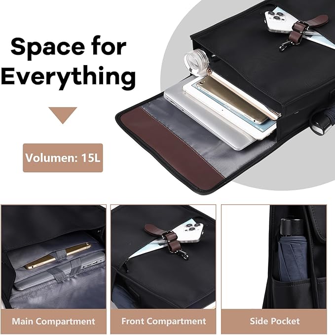 Slim Vintage Laptop Backpack for Men & Women, 15.6 Inch Business Work Backpack with USB Charging Port, Anti-Theft Flap Computer Bag for Commuter Travel – Black