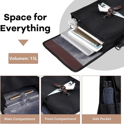 Slim Vintage Laptop Backpack for Men & Women, 15.6 Inch Business Work Backpack with USB Charging Port, Anti-Theft Flap Computer Bag for Commuter Travel – Black