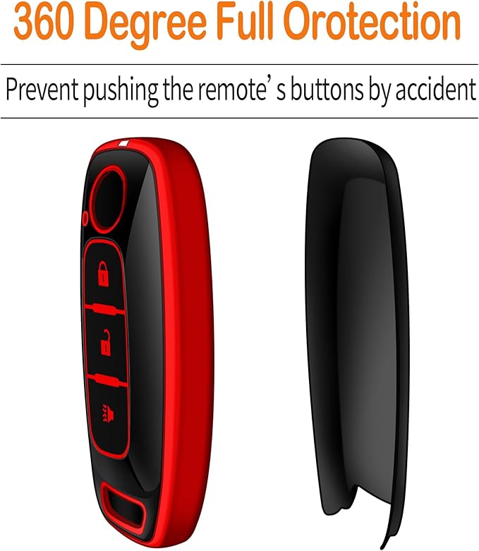 Sindeda for Nissan Key Fob Cover with Keychain Soft Full Protection Key Shell Key Case Compatible with 2023 2024 2025 Pathfinder Kicks Rouge(Red, 3 Buttons)