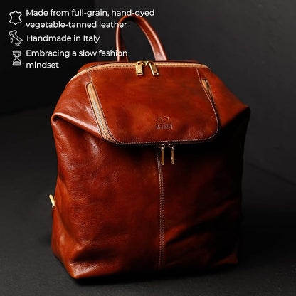 Time Resistance Leather Backpack - Unisex Business Rucksack Laptop Bag for Bag and Women (Cognac Brown)