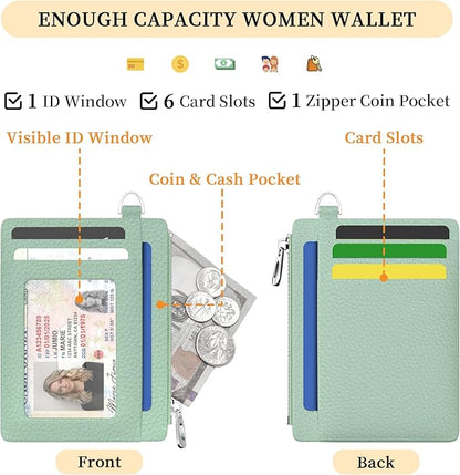 Hancynir Minimalist Small Wallet Women Credit Card Holder, RFID Blocking Slim Mini Card Wallets Cute Front Pocket PU Leather Card Case Thin Travel Zipper Coin Cash Ladies Female Wallet Gifts