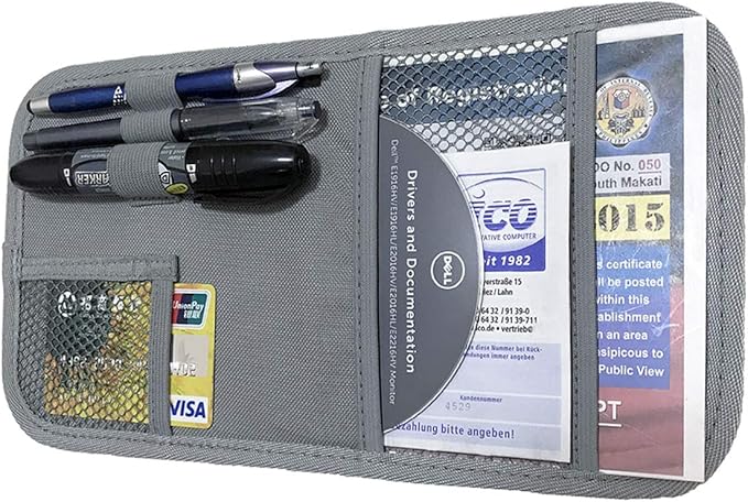 ZugGear Car Sun Visor Organizer, Auto Visor Holder Interior Accessories Pocket Organizer - Car Registration Holder Document Storage Pouch Pen holder - Grey