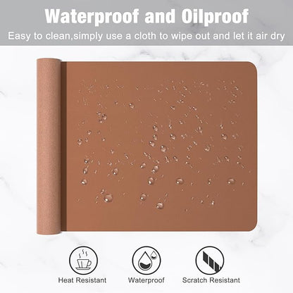 Hsurbtra Desk Pad, 23.6" x 13.8" PU Leather Desk Mat, M Extended Mouse Pad, Waterproof Desktop Blotter Protector, Non-Slip Ultra Thin Small Laptop Keyboard Writing Mat for Office Home, Dark Apricot