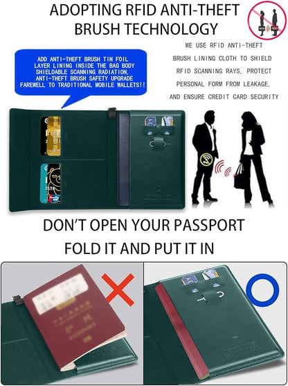 Passport Holder for Travel Essentials, RFID Blocking PU Leather Passport Wallet Cover Card holder Case Passport Book Holders for Women and Men, Dark Green