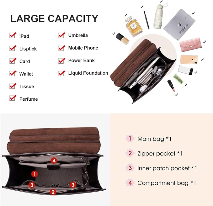 Cnoles Leather Backpack Purse For Women Fashion Ladies Vintage Bags Casual College Travel Backpacks Large bag Brown