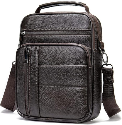 Hebetag Small Leather Sling Shoulder Bag Messenger Pack for Men Women Outdoor Travel Business