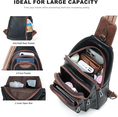 Leresas 10L Crossbody Sling Bag for Women Men Anti Theft Cross Body Fanny Pack Belt Bag Purse Gifts for Women Faux Leather, Black Brown