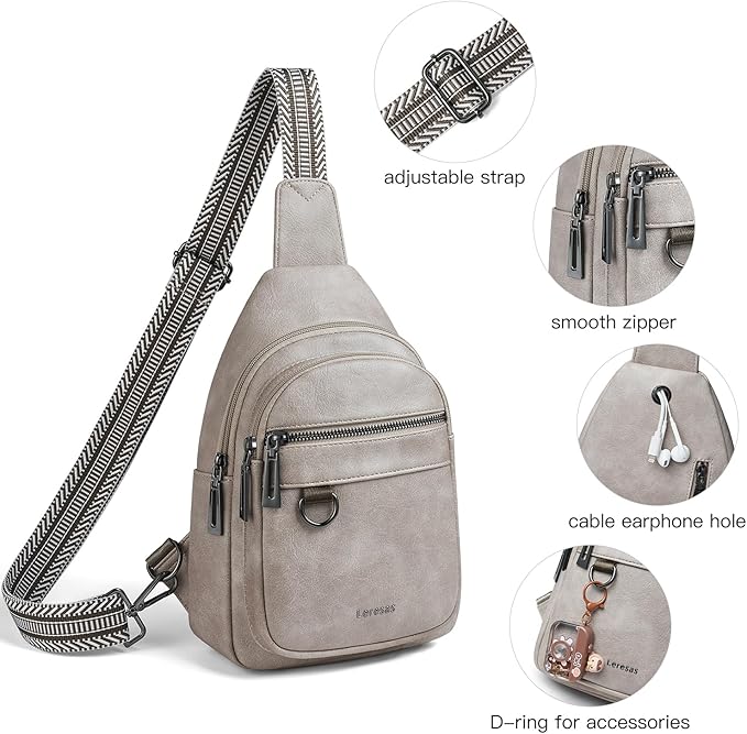 Leresas 7L Sling Bag for Women Men Vegan Leather Crossbody Bags Fanny Pack Purse Backpack Over Shoulder Bag Travel Anti Theft