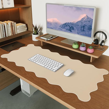 iCasso Leather Mouse Pad,Extra Large Desk Pad,Cute Scalloped Computer Mat for Desktop,Non-Slip Nail Mats with Stitched Edges,Waterproof PU Desk Protector Pad for Office Home Dorm