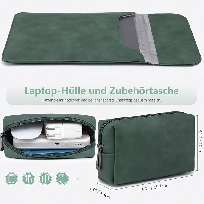 HYZUO 15 Inch Laptop Sleeve Case Bag for MacBook Air 15 M5 A3448 M4 A3241 M3 A3114 M2 A2941 2026-2023, 15" Surface Laptop 7/6/5/4/3, MacBook Pro 15 2019-2016, Faux Suede Leather, Midnight Green