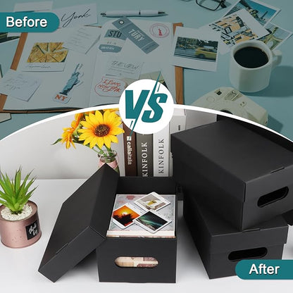 10PCS Photo Storage Box for 5"x7" Photos,12.8“ x 7.87“ x 5.3“ Picture Box Store and Protect Pictures with Lid, Photo Storage Box Documents Black